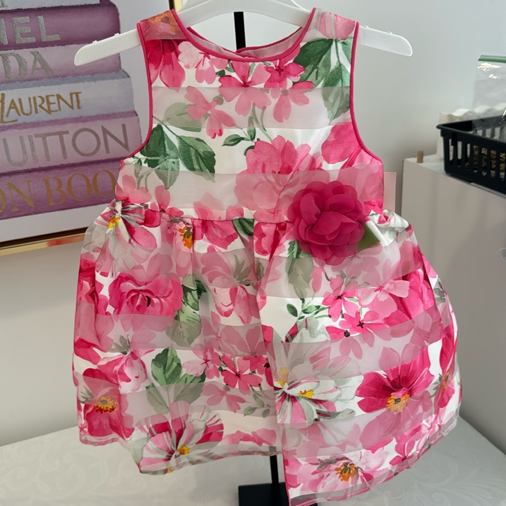 Mia & Mimi Shadow Stripe Floral Sleeveless Dress. Size 12 months. - Picture 3 of 12